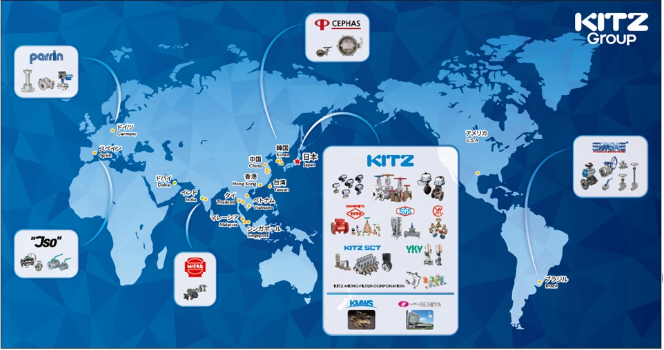 株式会社キッツのグローバル拠点を示した世界地図
